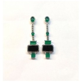 Boucles d'Oreilles Art Déco en Argent Pierres Agate et Onyx Noir