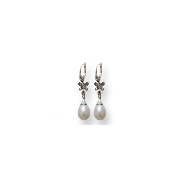 Boucles d'oreilles Pendantes en Argent et Perles de Culture