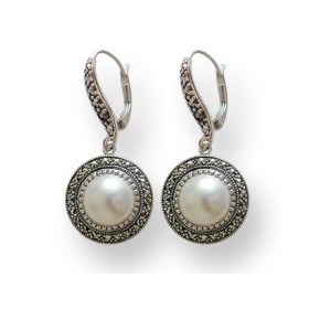 Boucles d'Oreilles Vintage Pendantes en Argent et Perles de Culture