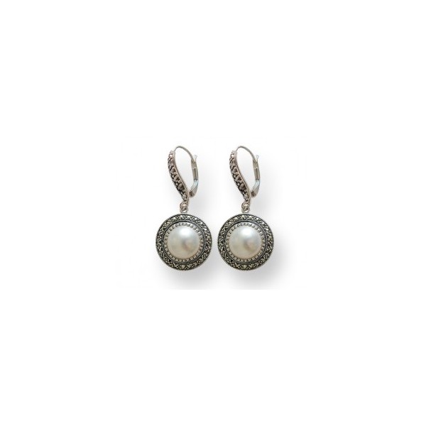 Boucles d'Oreilles Vintage Pendantes en Argent et Perles de Culture