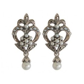 Boucles d'Oreilles Vintage Pendantes en Argent et Perles de Culture