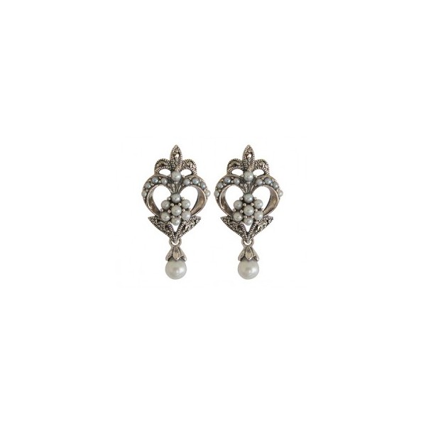 Boucles d'Oreilles Vintage Pendantes en Argent et Perles de Culture