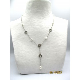 Collier Long Vintage en Argent et Perles