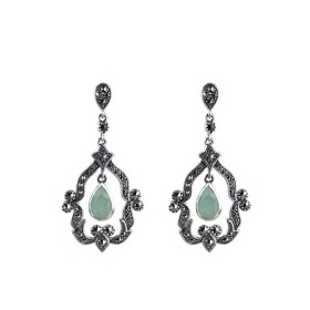 Boucles d'Oreilles Vintages Pendantes en Argent et Jade