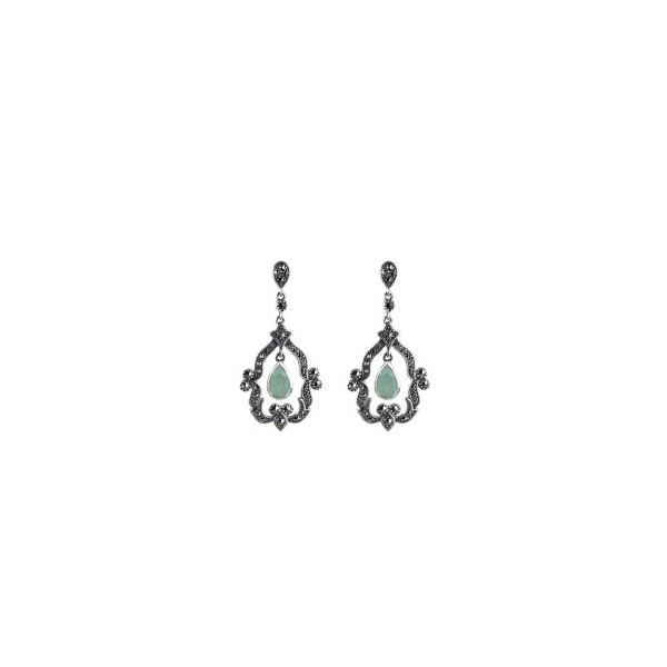 Boucles d'Oreilles Vintages Pendantes en Argent et Jade