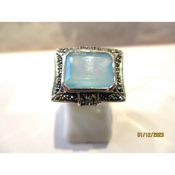 Bague Vintage en Argent et Jaspe bleu