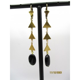 Boucles d'Oreilles Vintage Pendantes en Onyx