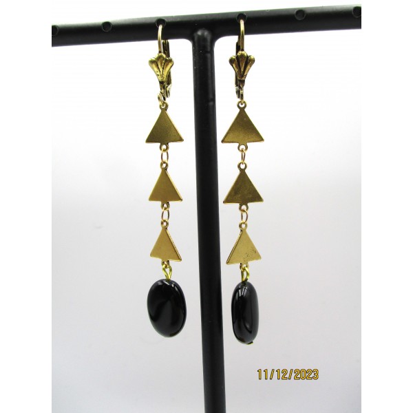 Boucles d'Oreilles Vintage Pendantes en Onyx