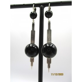 Boucles d'Oreilles Art Déco Pendantes en Onyx Noir