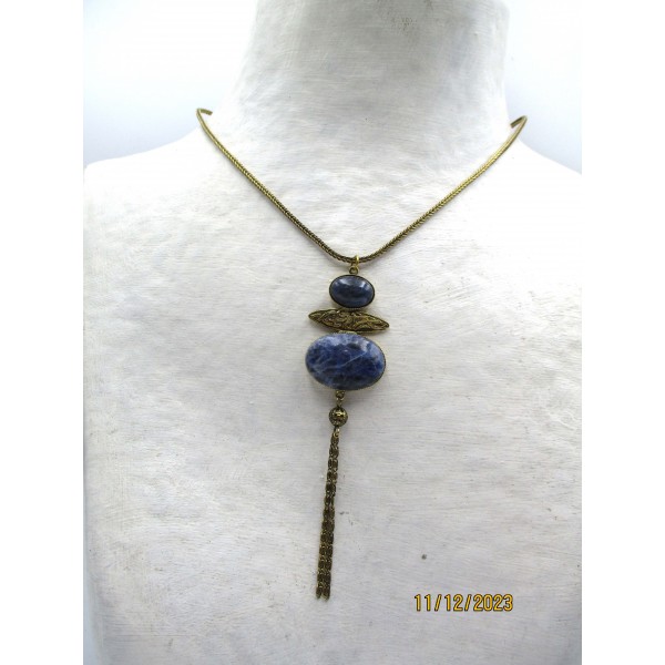 Collier Long Art déco avec Pierre Sodalite