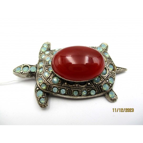 Broche avec Tortue Pierres de Cornaline et Pacifiques