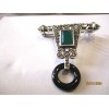 Broche Art Déco en Argent Pierres Agate et Onyx