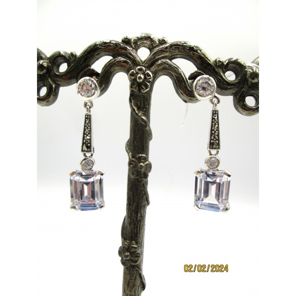 Boucles d'Oreilles Pendantes en Argent et Zirconium