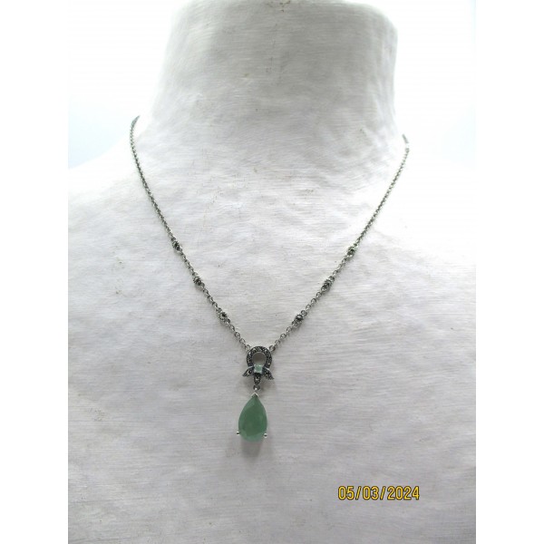 Collier Art Déco en Argent et Jaspe Vert