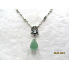 Collier Art Déco en Argent et Jaspe Vert