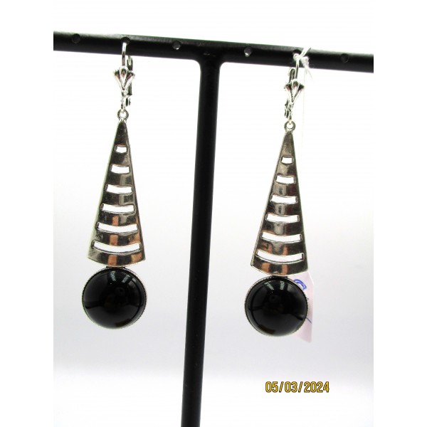 Boucles d'Oreilles Art Déco Pendantes serties Onyx