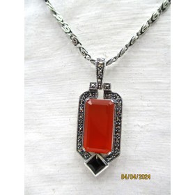 Collier Art Déco en Argent et Cornaline