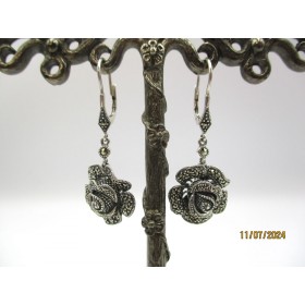 Boucles d'oreilles Rose Pendantes Art Déco en Argent