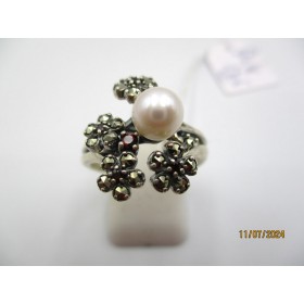 Bague Rétro en Perle et Argent