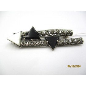 Broche Art Déco en Argent Pierres Onyx et Nacre
