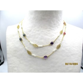 Collier Sautoir Vintage avec Pierres Semi Précieuses