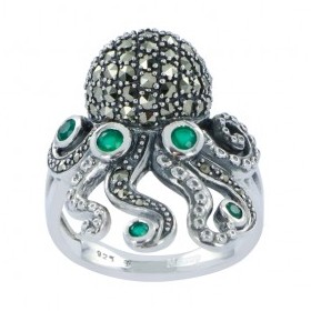 Bague Rétro Octopus en Argent et Agate