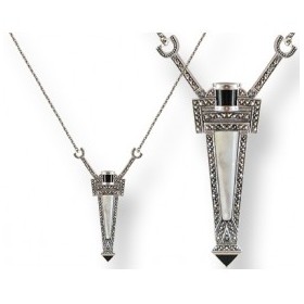 Collier Art Déco en Argent avec Onyx et Nacre
