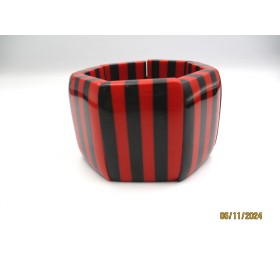 Bracelet Vintage en Résine Noire et Rouge