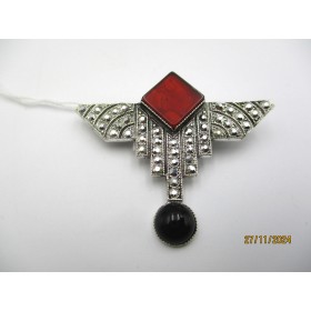 Broche Art Déco Pierres Cornaline et Onyx