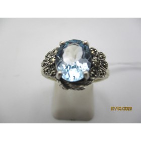 Bague Vintage en Argent et Topaze Bleue
