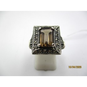 Bague rétro en argent et Quartz fumé