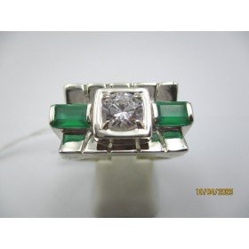 Bague Art Déco en Argent et Agate et Zirconium