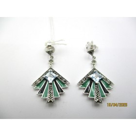 Boucles d'Oreilles Art Déco en Argent et Email