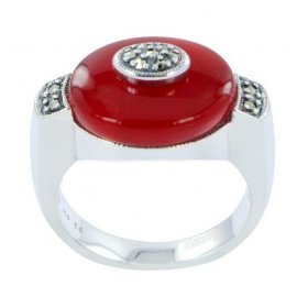 Bague Art Déco en Argent et Cornaline