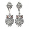 Boucles d'Oreilles Chouette Pendantes en Argent et Grenat