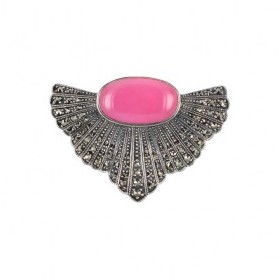 Broche Art déco en Argent et Jade Rose