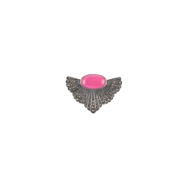 Broche Art déco en Argent et Jade Rose