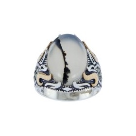 bague Art Déco en Argent avec Agate du Yemen