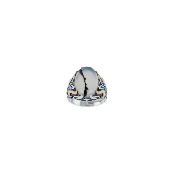 bague Art Déco en Argent avec Agate du Yemen