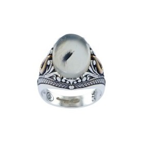 Bague rétro en Argent avec Agate en Argent et Bronze