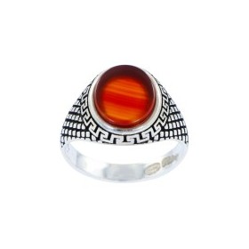 Bague Art Déco en Argent et Agate Rouge