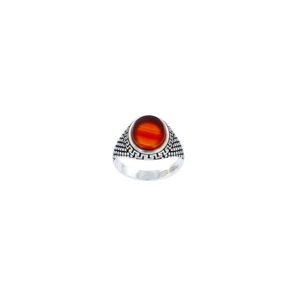 Bague Art Déco en Argent et Agate Rouge