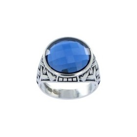 Bague Rétro en Argent et Zirconium Bleu