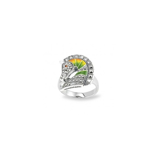 Bague en Argent émail et Grenat