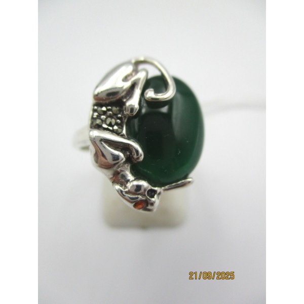 Bague Panthère Art déco en Argent et Agate