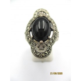 Bague Art Déco en Argent et Onyx
