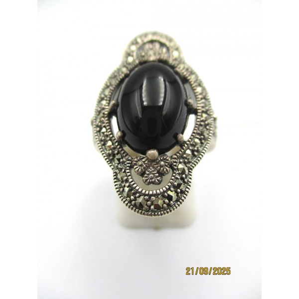 Bague Art Déco en Argent et Onyx