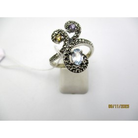 Bague Art Déco en Argent Pierres Améthyste, Topaze et Citrine