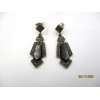 Boucles d'Oreilles Pendantes Art Déco en Argent et Onyx