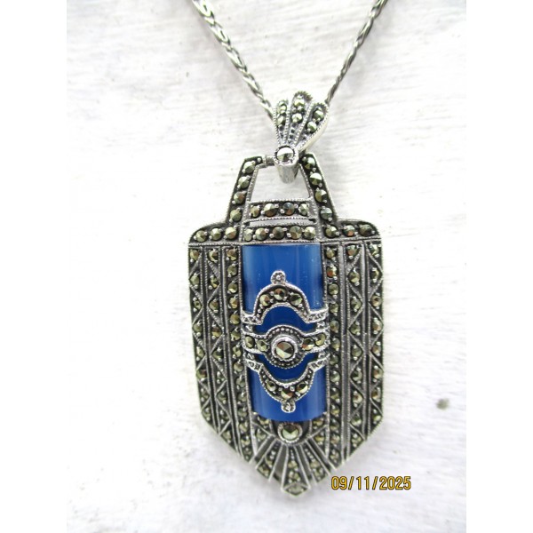 Collier Art Déco, en Argent et émail Bleu